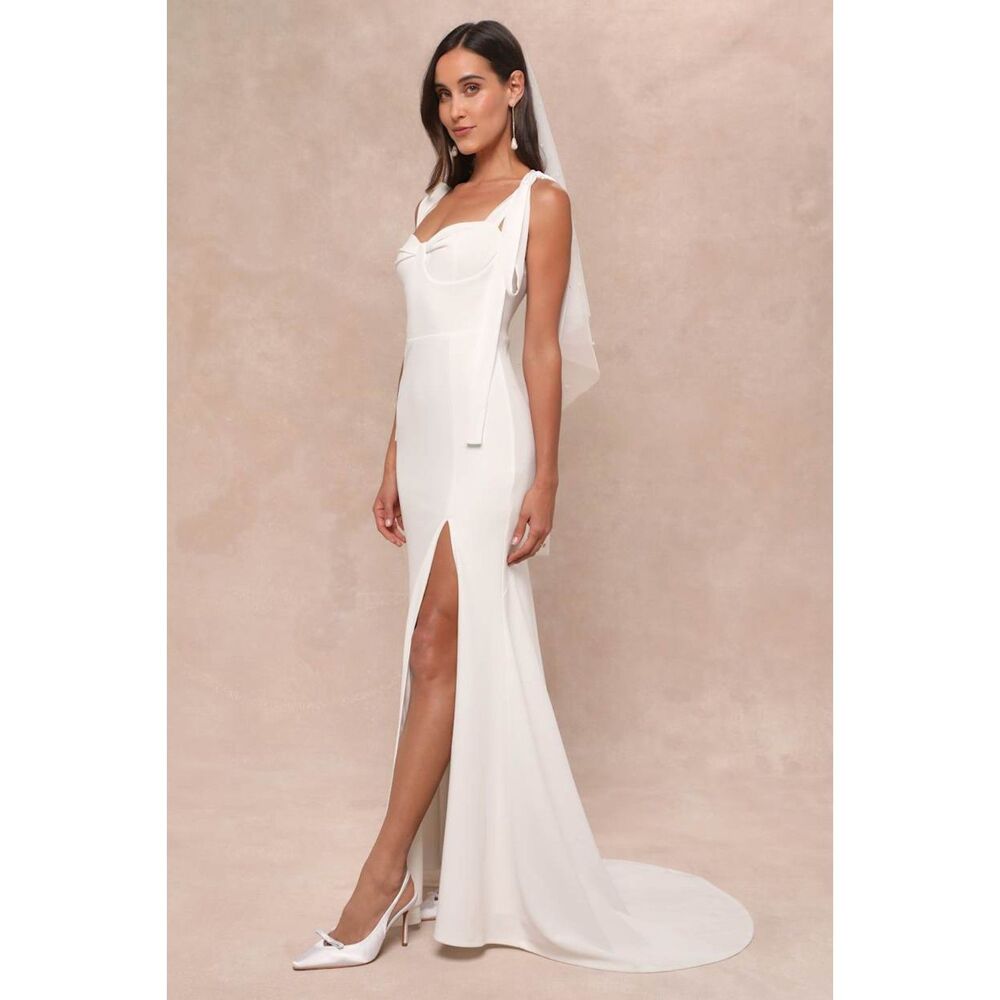 Lulus Splendid Love White Bustier Tie-Strap Mermaid Maxi Dress Size Small